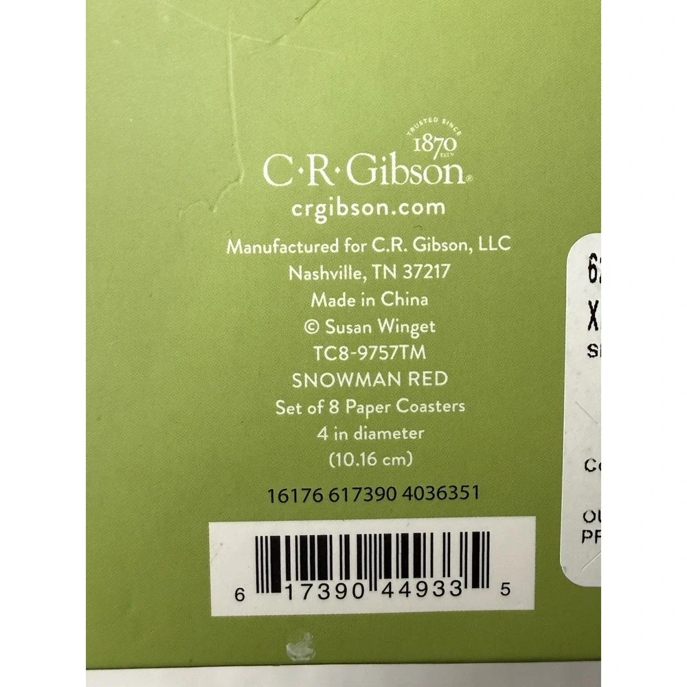 C. R.‎ Gibson Paper Coasters Set Of 8 Snowman Christmas Snowflake Winter Drinks